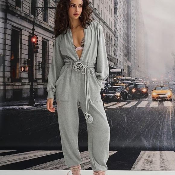 For Love And Lemons Pants - For Love & Lemons Yuna Jumpsuit in Grey Sz S